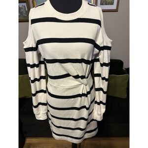 Tanya Taylor Women's Shirley Striped Crewneck Mini Dress Size Small Cream Black